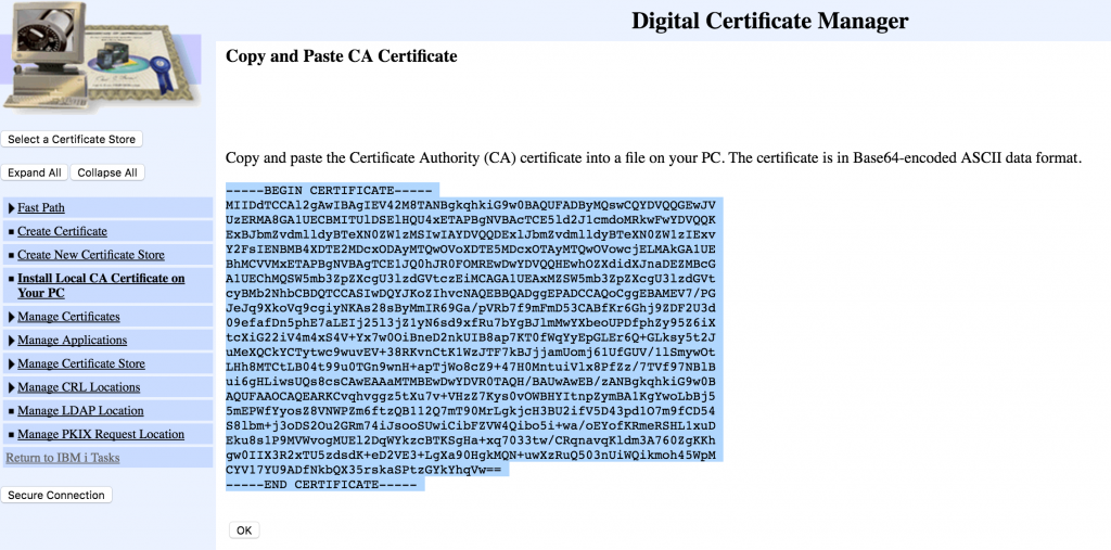 Mule IBM i Copy Paste Certificate