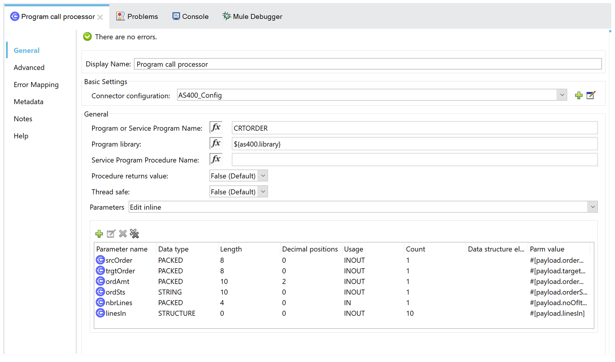 sfdc as400 program call config