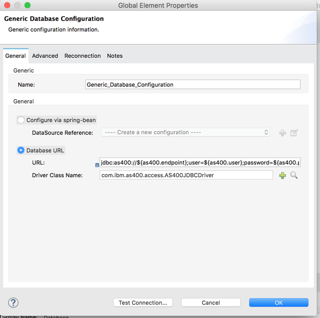 IBM i Business Logic API with Mule-Genetic database config
