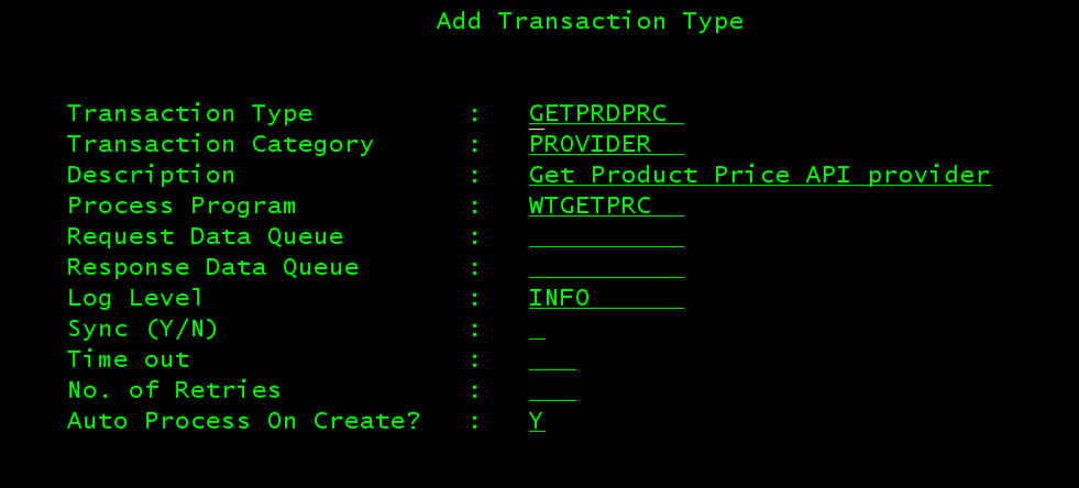 IBM i Business Logic API with Mule-add transaction type